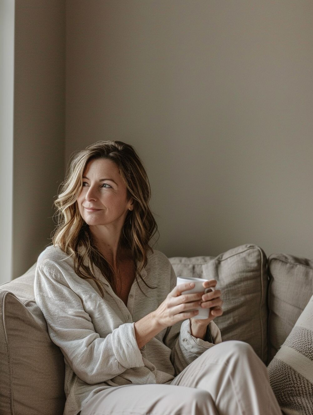 Woman relaxing at home with a cup of coffee